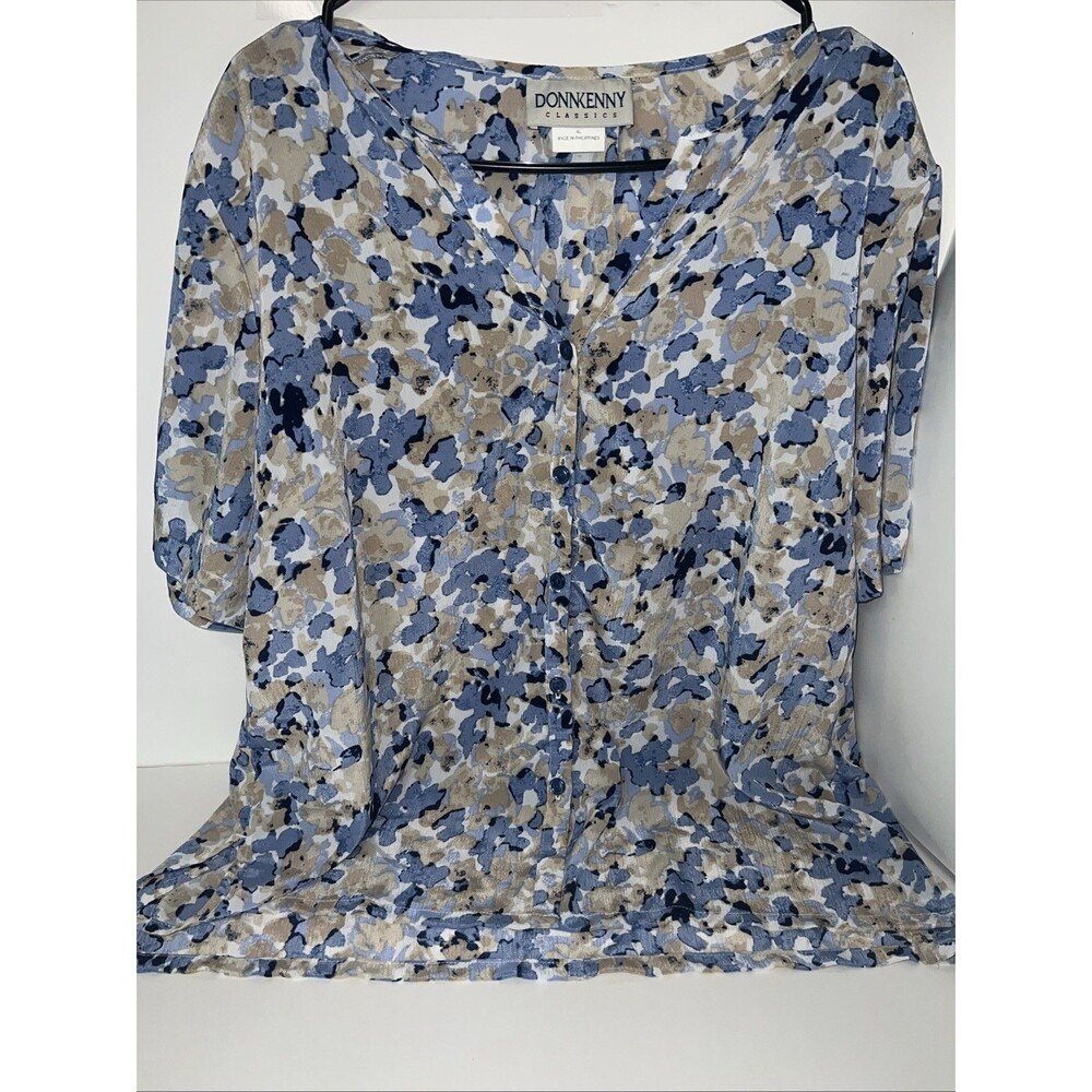 Donkenny Classics Womens Button-Up Blouse Medium Floral Print %100 Polyester